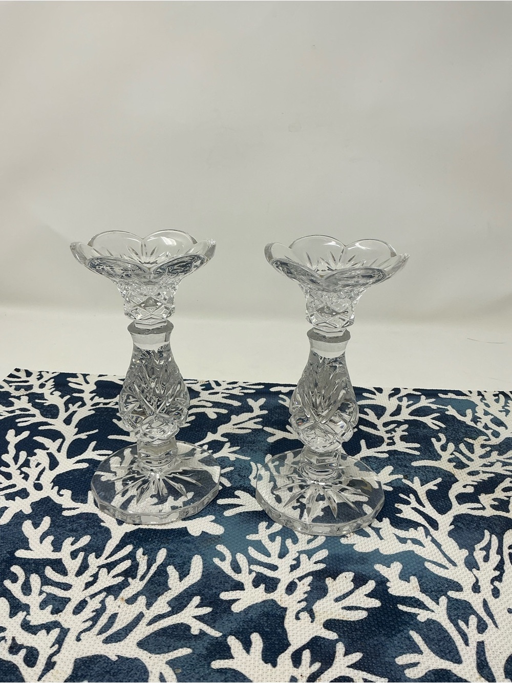 Mikasa Clear Crystal Cut Pair of Candlestick Holders